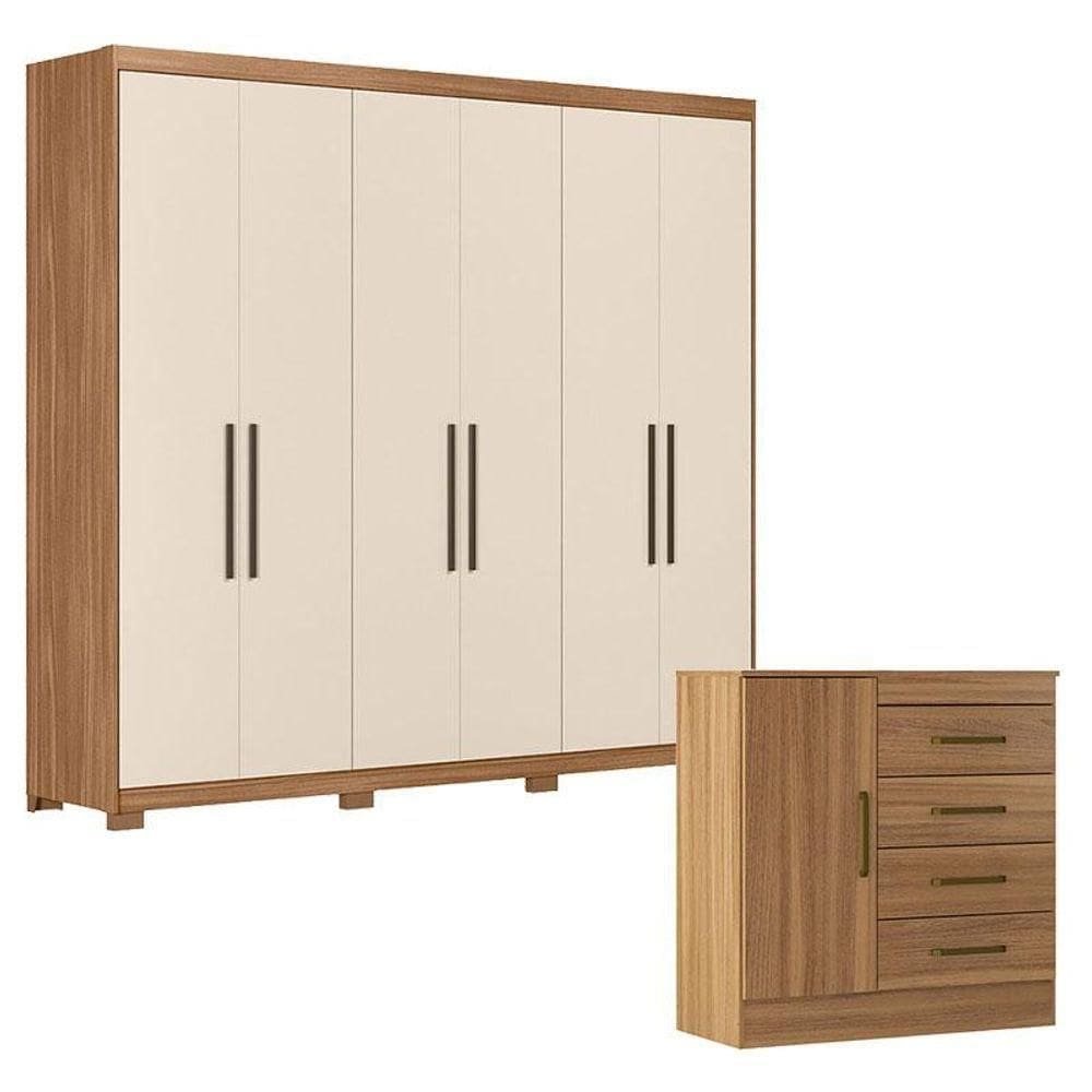 Cômoda Montevideu E Guarda Roupa Casal Venice 62080pe Amendola Touch Off White Com Pés - Demóbile