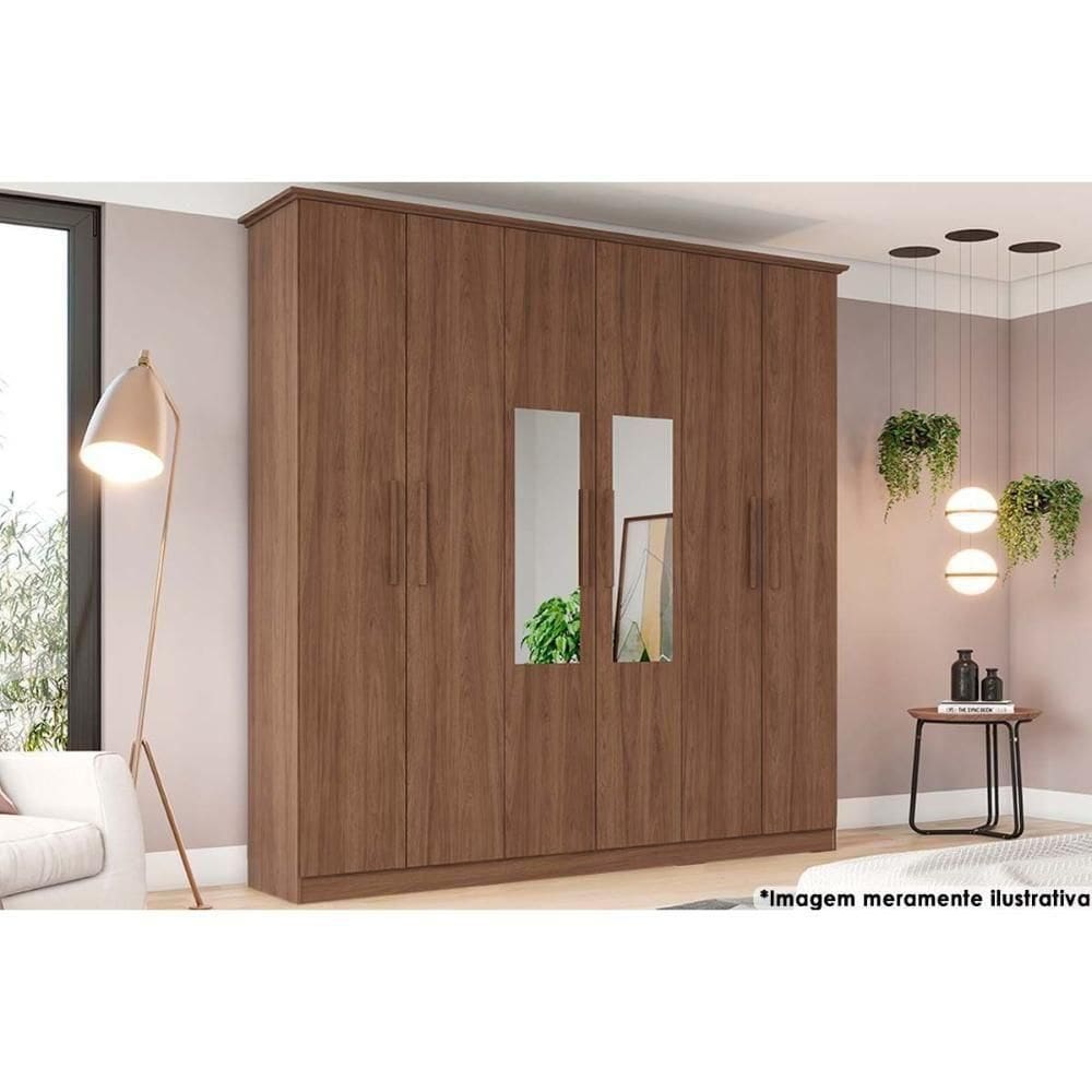 Guarda Roupa 6 Portas (2 C- Espelho) E 3 Gavetas Cover Castanho - Henn