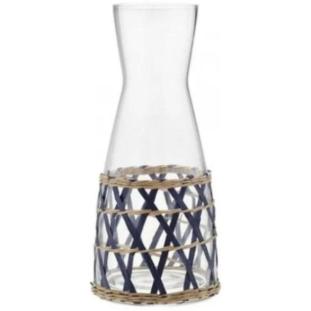 Jarra De Vidro Com Rattan Azul