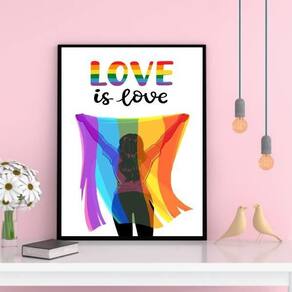 Quadro Lésbica Bandeira Love Is Love 33X24Cm Com Vidro Preta