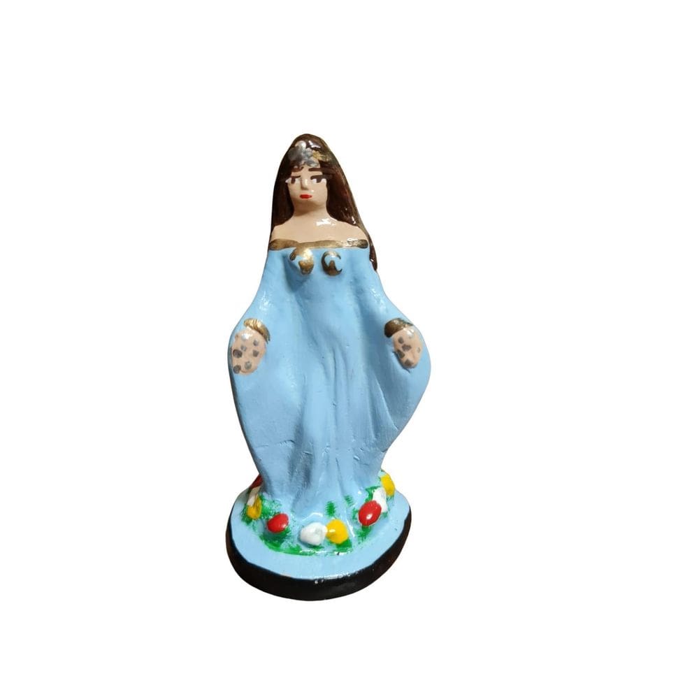 Estátua Imagem Iemanjá Vestido Azul 10Cm Arte Em Gesso Orixá