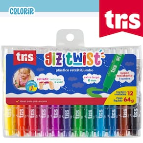 Giz De Cera 12 Cores Retrátil Twist Jumbo Tris Meu Primeiro