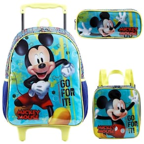 Kit Mochila Rodinhas Mickey Mouse Lancheira Estojo Xeryus