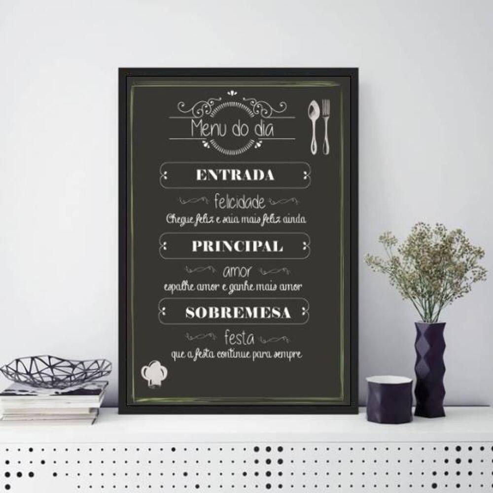 Quadro Decorativo Menu Dia Moldura Preta Com Vidro 24X18Cm