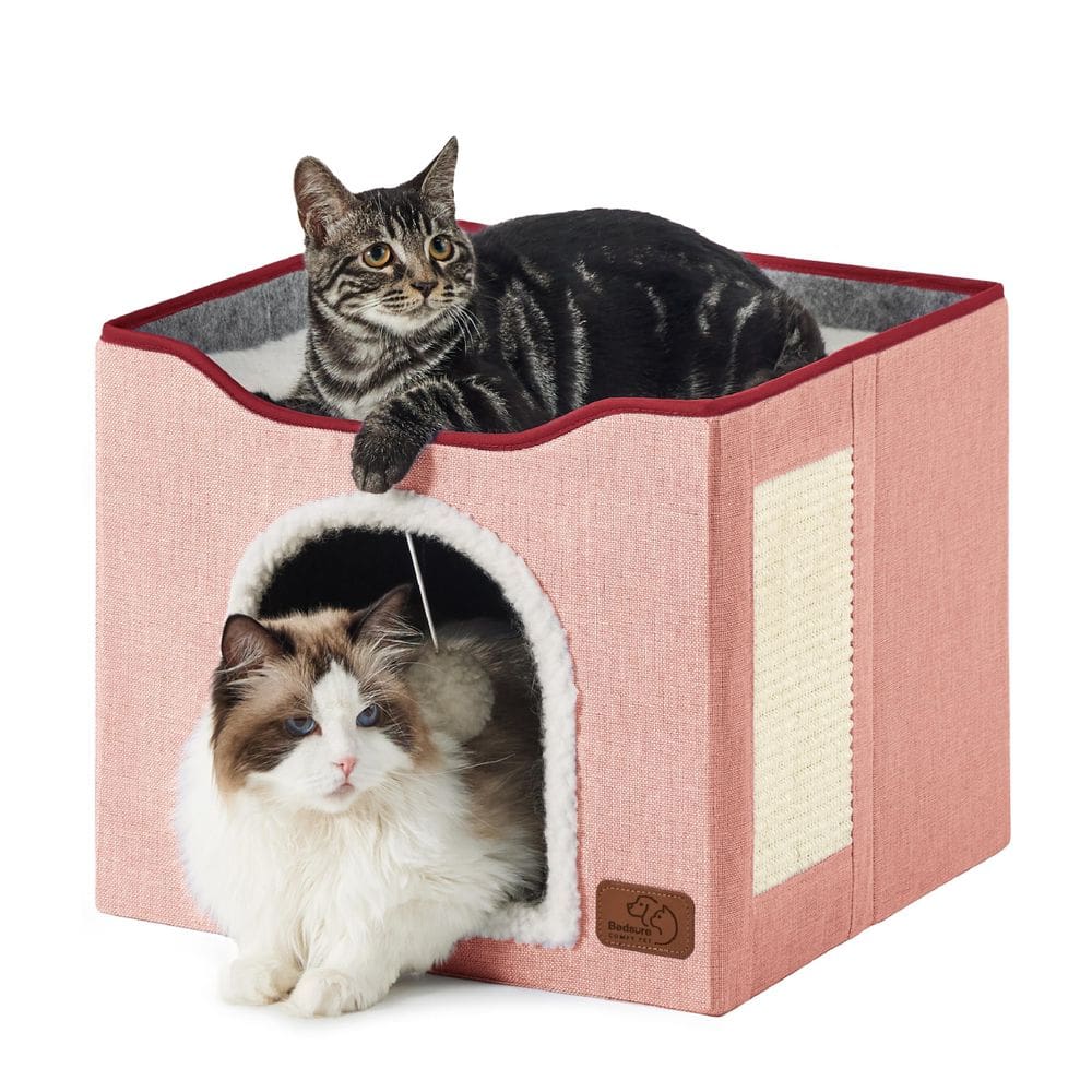 Cat Bed Bedsure Cat Cave para gatos domésticos com arranhador rosa