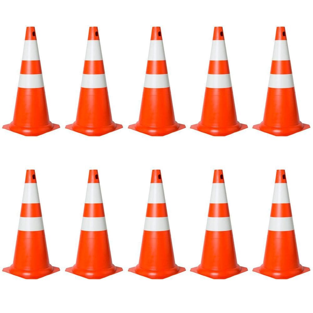 Kit Com 10 Cones Em Pvc Rígido 75Cm Laranja E Branco