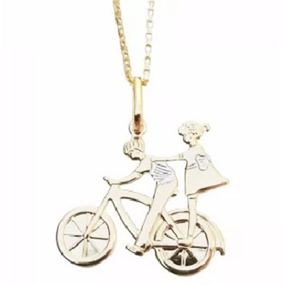 Colar Cordão Casal Namorados na Bicicleta Folheado 18k