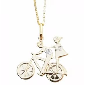 Colar Cordão Casal Namorados na Bicicleta Folheado 18k