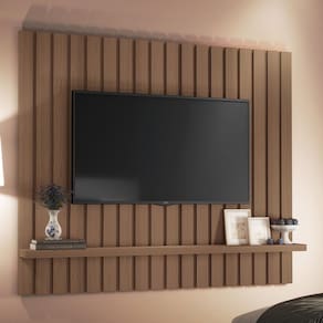 Painel TV 60 Pol 160cm Suspenso Ripado Link Castanho - HB Móveis