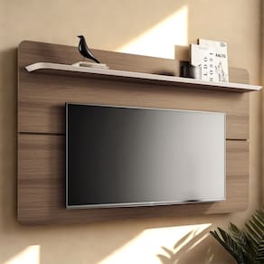 Painel TV 70 Pol 180cm Suspenso Curv Castanho/Off White - HB Móveis