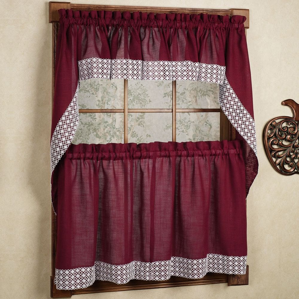 Conjunto de cortinas de cozinha Sweet Home Collection Salem Burgundy
