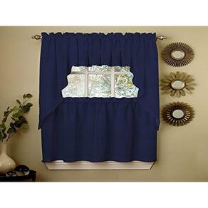 Cortinas de cozinha Valance Sweet Home Collection Ribcord Navy