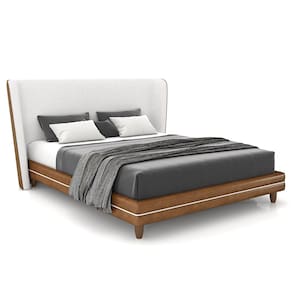 Cama King 195cm Com Cabeceira Many P02 Bouclê Off/Caramelo - Mpozenato