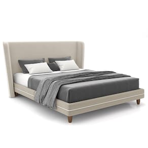 Cama King 195cm Com Cabeceira Many P02 Veludo Bege - Mpozenato