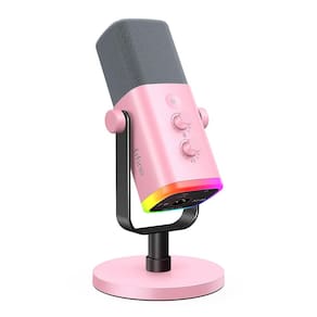 Microfone FIFINE XLR/USB AM8 rosa com entrada para fones de ouvido e RGB