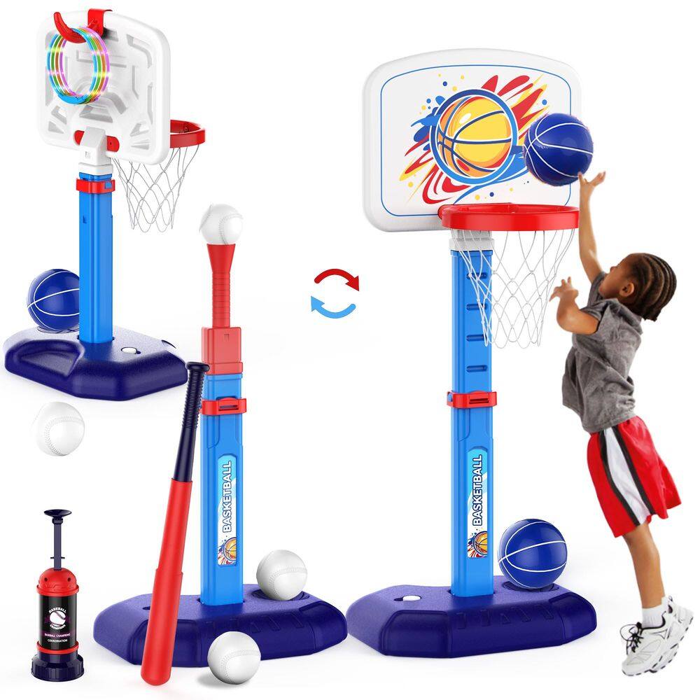 Conjunto de cesta de basquete e bola T + Ring Toss Game Kids 3+