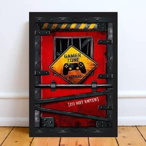 Quadro Gamer Zone Do Not Enter 24X18 Com Vidro Madeira Preta