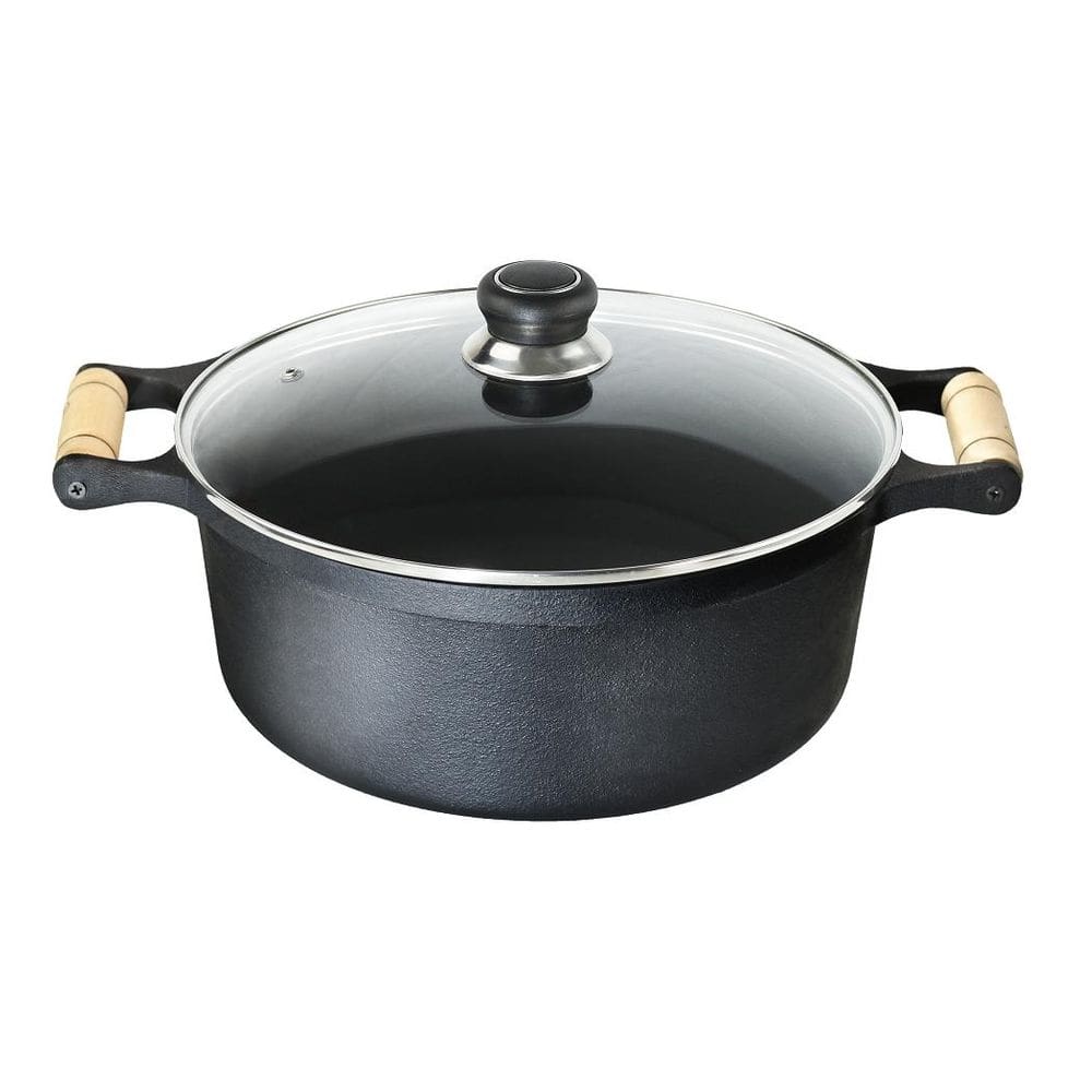 Caçarola Ferro Fundido 2 Alças Madeira Tampa Vidro 1,6 L
