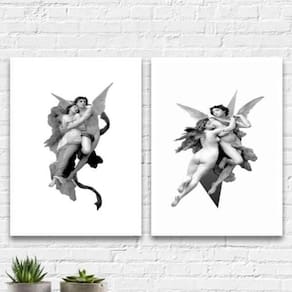 Kit 2 Quadros Casal De Anjos Vitorianos 45X34 Moldura Branca