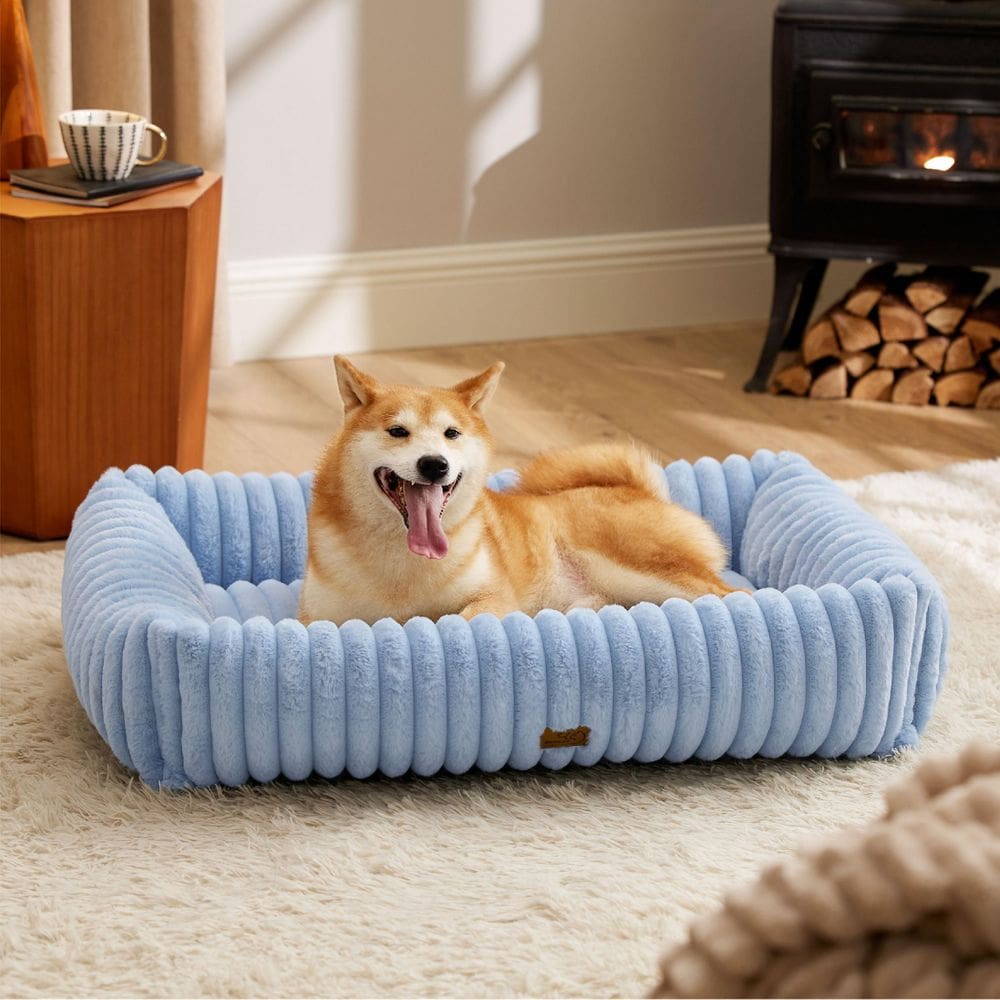 Cama para cães Bedsure, lavável, ortopédica, velo, azul