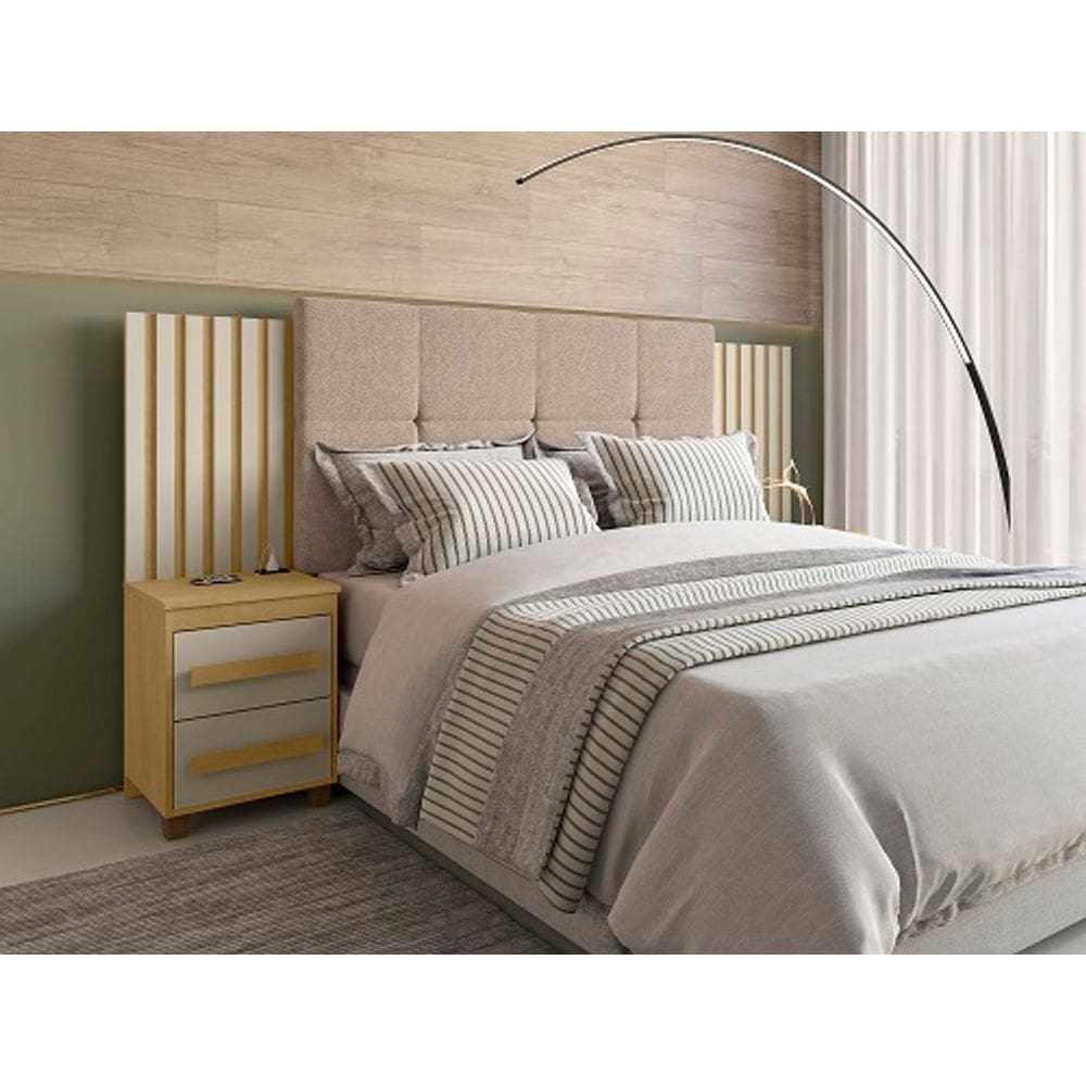 Cabeceira Expansível Suiça II Cinamomo/Off White Com Capitonê Pena Caramelo - RV Móveis