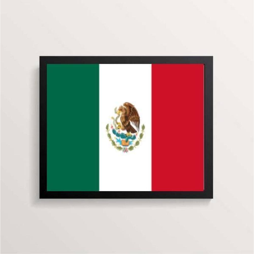 Quadro Decorativo Bandeira México 33X24Cm - Com Vidro