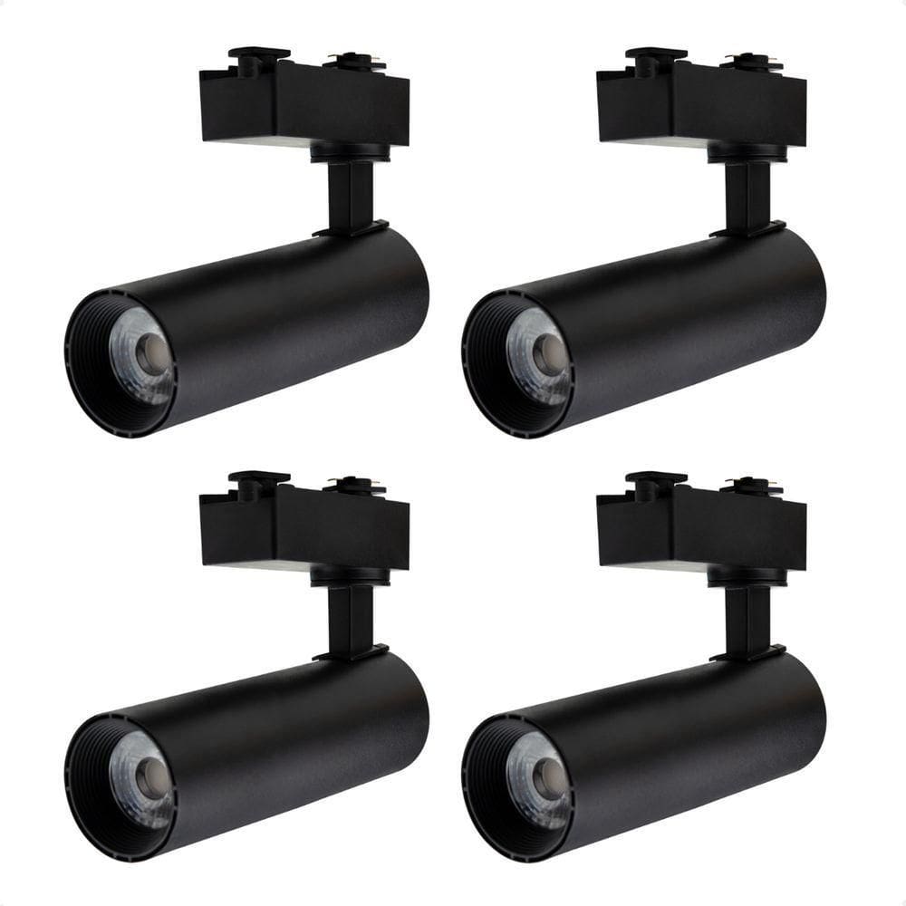 Kit 4 Spot Longo Led Mr16 Para Trilho Eletrificado Preto 3000k Quente