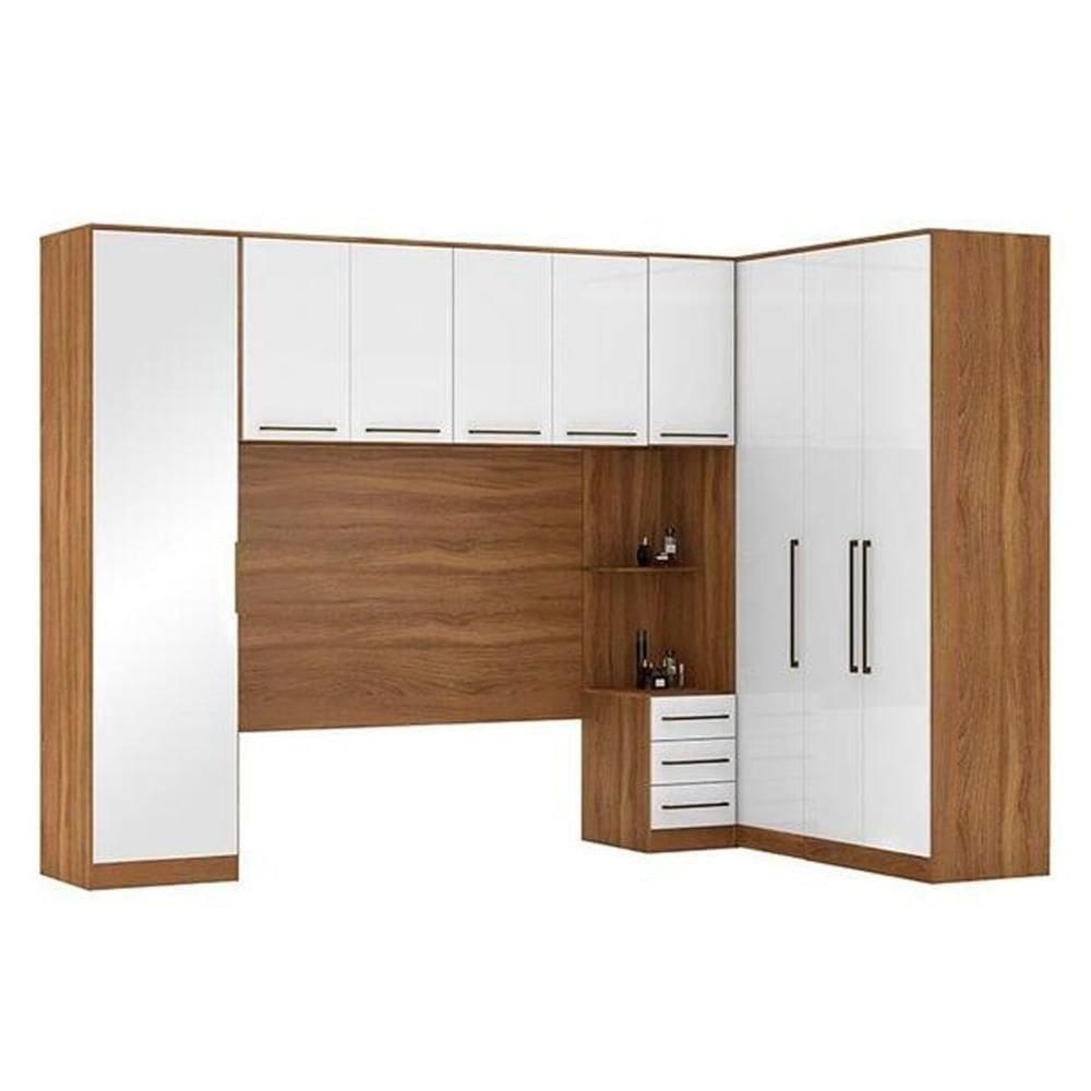 Quarto Casal Modulado Irlanda 6 Peças (3 Armários + 1 Ponte Aérea + 2 Complementos) Qcm163 Amendola-branco - Demóbile
