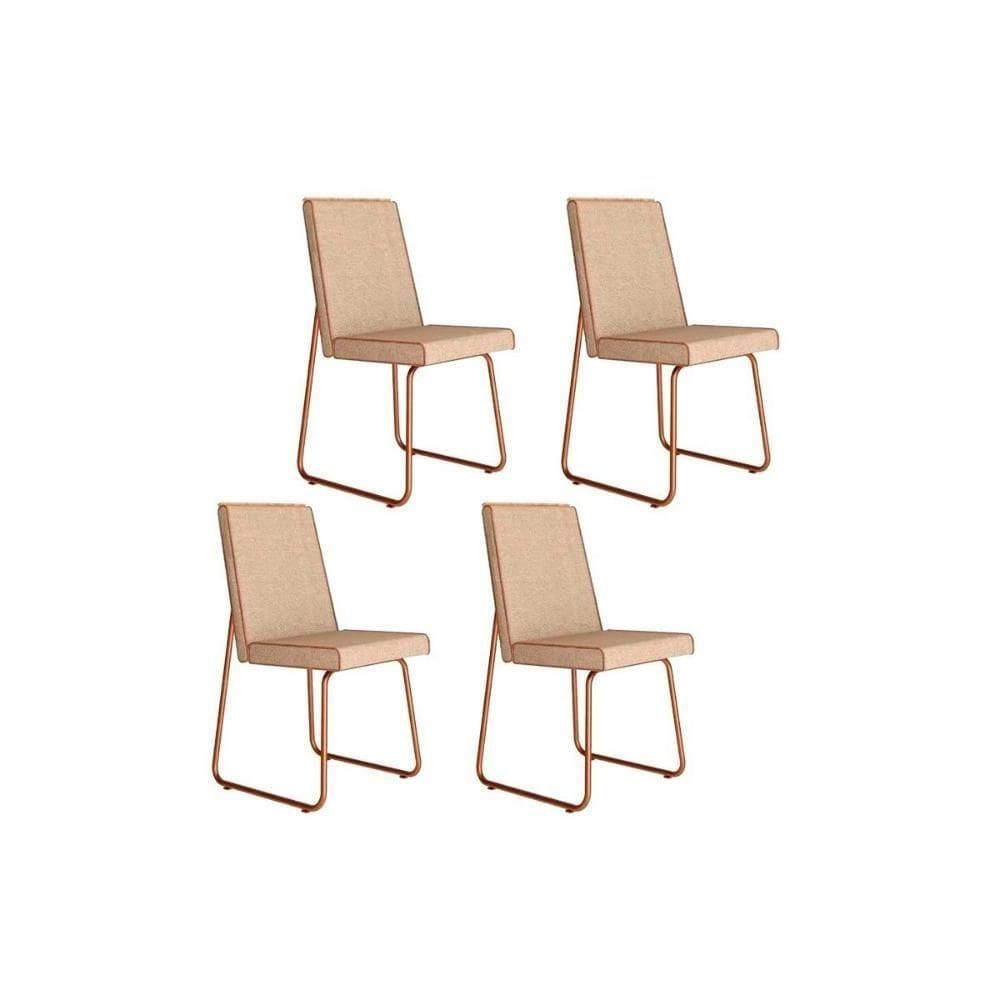 Kit 4 Cadeiras Sala Jantar Lira 1752 4 Uni Rose Linho Areia Courano Caramelo Carraro