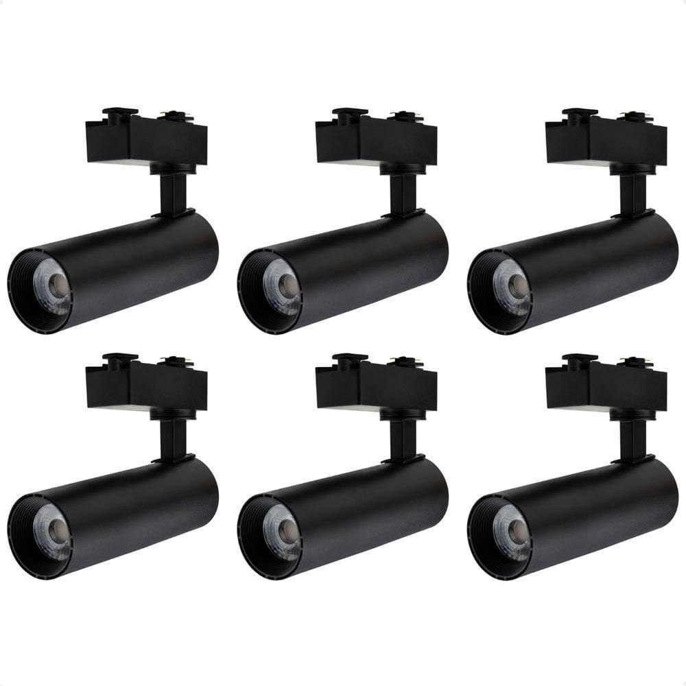 Kit 6 Spot Longo Led Mr16 Para Trilho Eletrificado Preto 3000k Quente