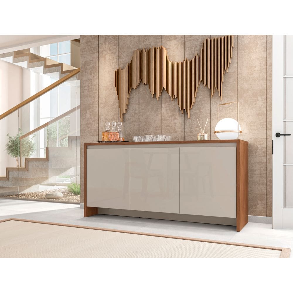 Aparador Buffet 160cm Madrid 3 Portas 1 Gaveta Cedro com OffWhite - Rede Móveis