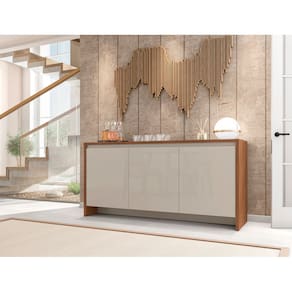 Aparador Buffet 160cm Madrid 3 Portas 1 Gaveta Cedro com OffWhite - Rede Móveis