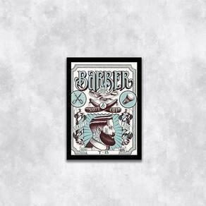 Quadro Barber Shop Vintage Style 45X34Cm Com Vidro Preta