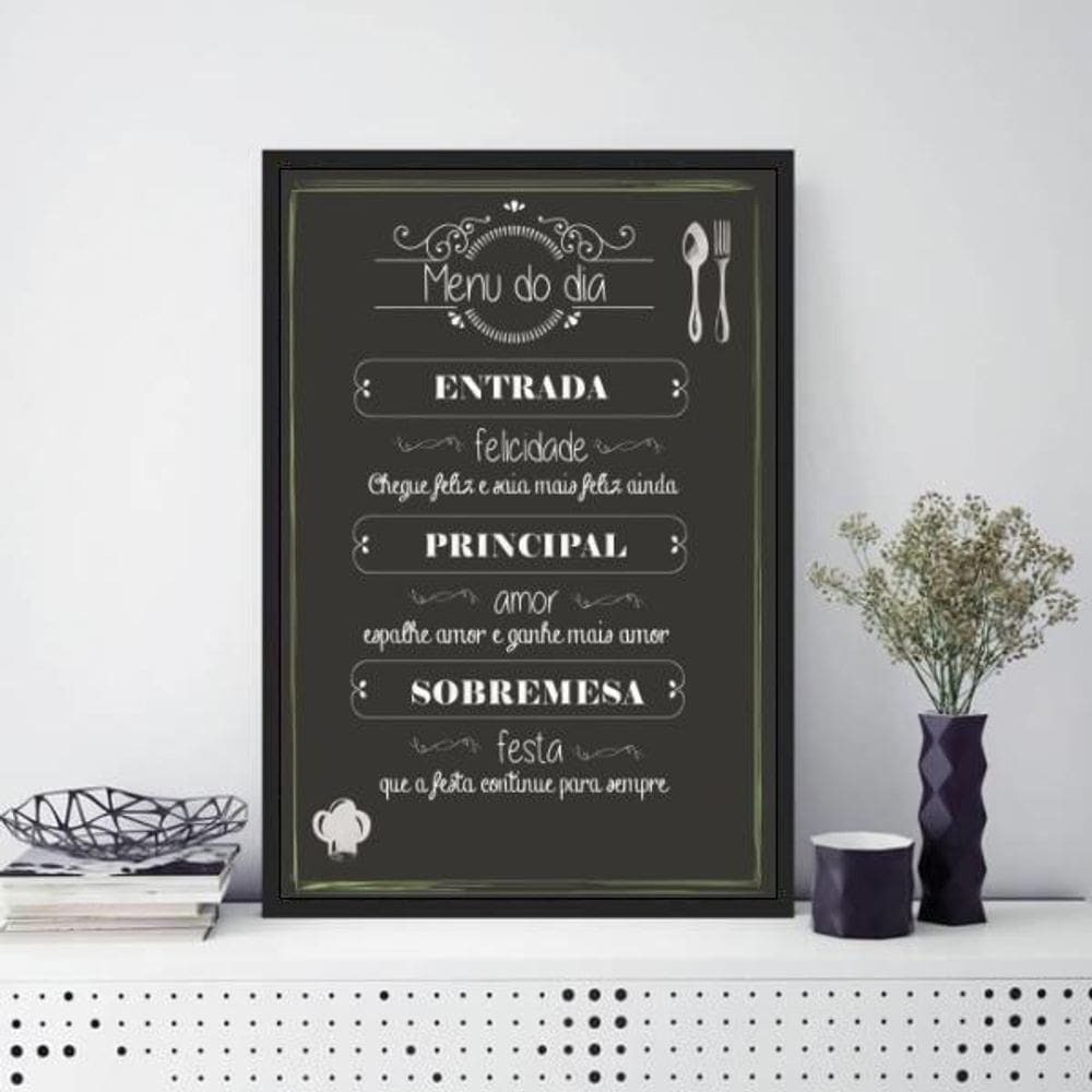 Quadro Decorativo Menu Dia Moldura Preta Com Vidro 33X24Cm