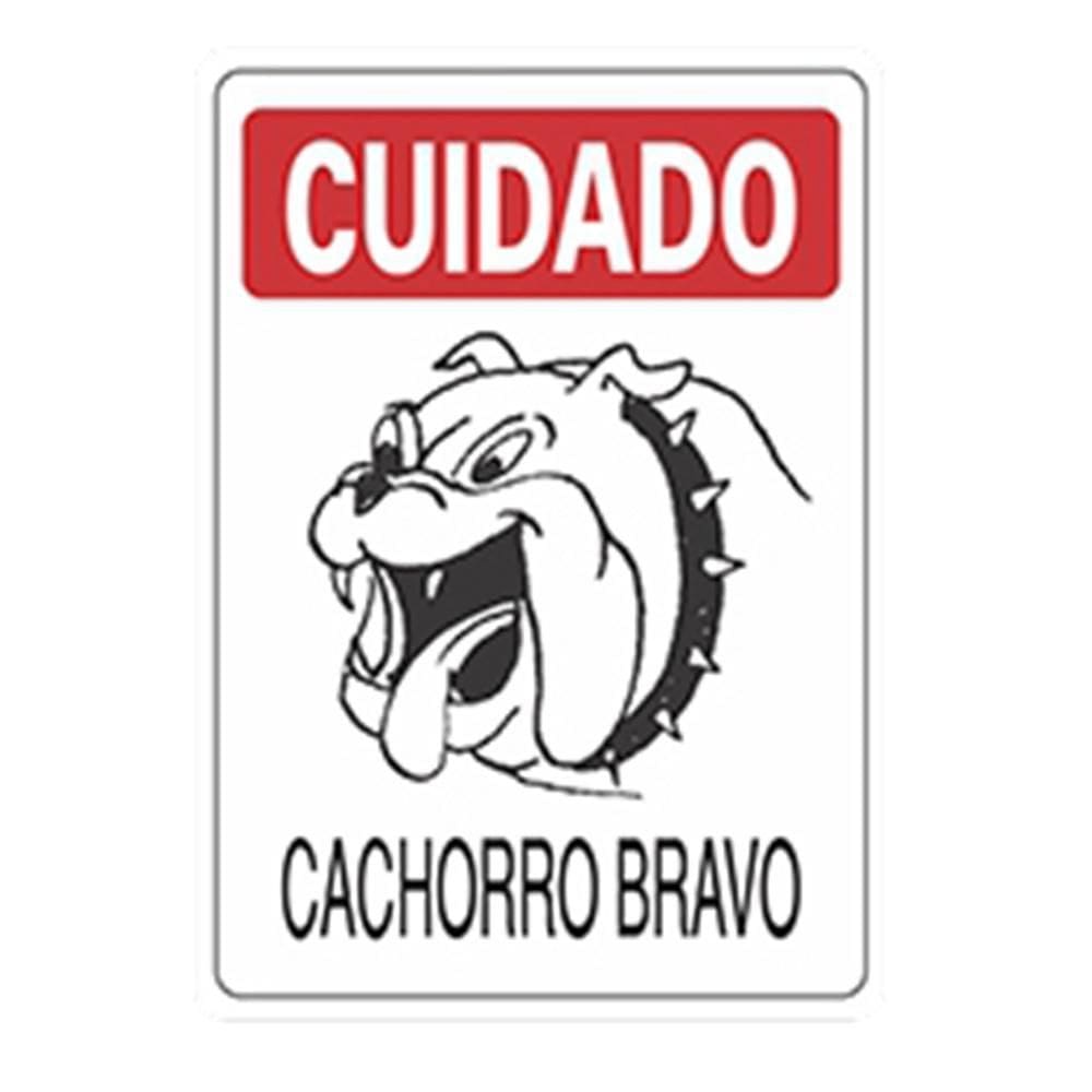 Placa Advertência Cuidado Cachorro Bravo PVC 20x30cm