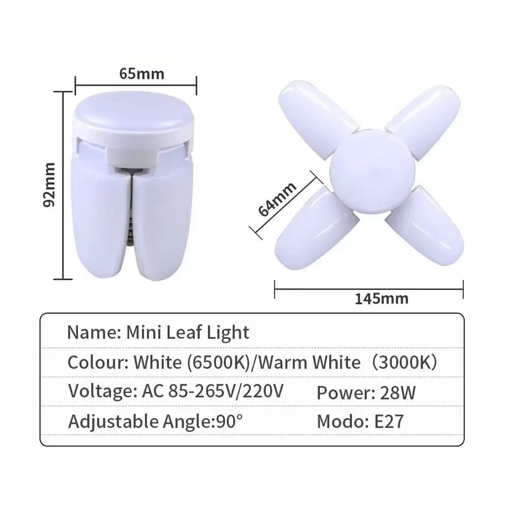 Lâmpada LED dobrável 4 Pétalas tipo ventilador Branco quente