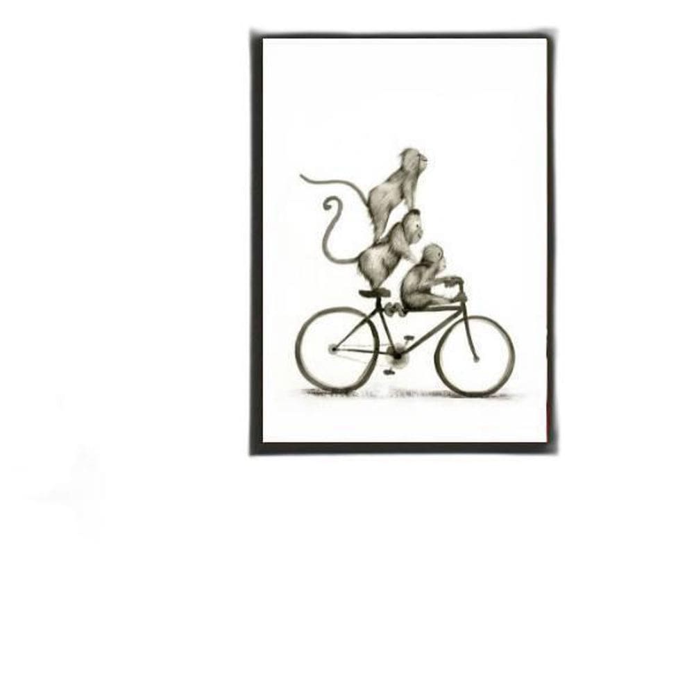 Quadro Macaquinhos Na Bicicleta 45X34Cm Moldura Preta