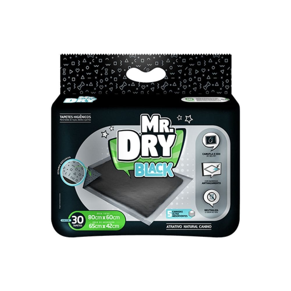 Tapete Higiênico Mr Dry Black com 30 Tapetes