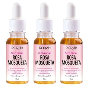 Kit c/ 3 Óleo Facial Rosa Mosqueta Vegano Porán 20ml