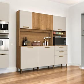 Cozinha Minimalista 07 Portas Gold Freijó e Off White