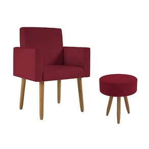 Poltrona Decorativa Cadeira Sala Com Puff Balaqui Decor Marsala