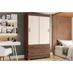 Guarda Roupa Casal 2 Portas De Correr E 4 Gavetas C- Pés Briz Be25 Castanho-castanho Ou Off White - Henn