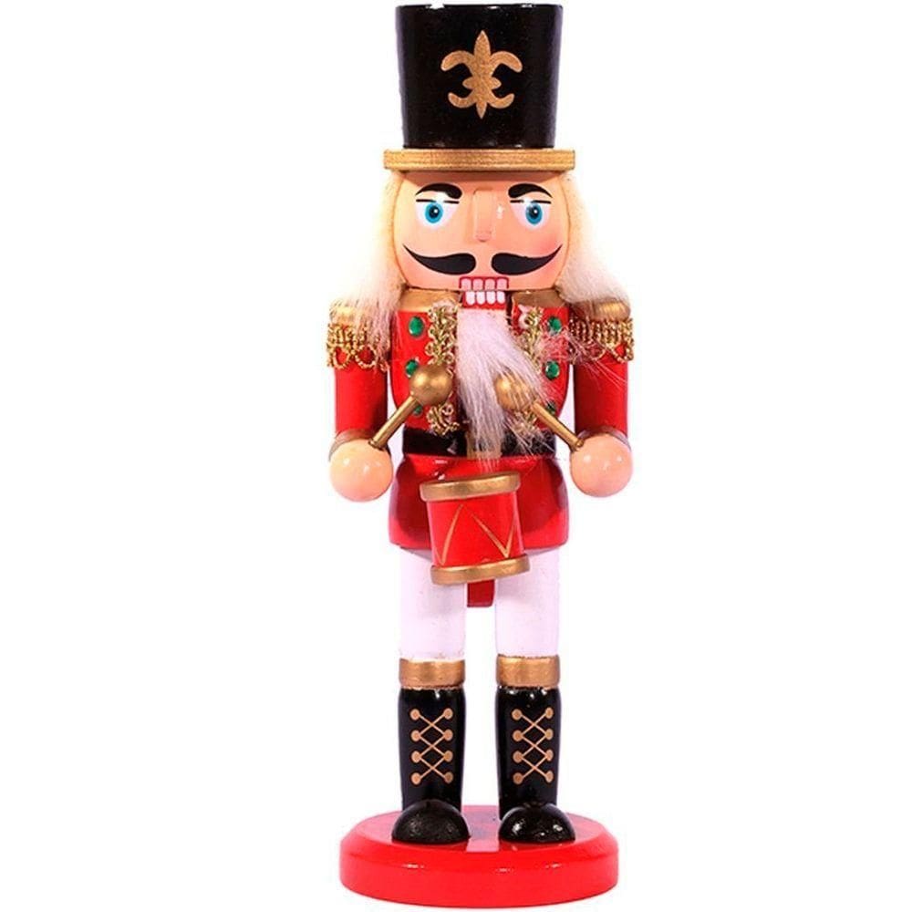 Boneco Natal Papai Noel Madeira Quebra Nozes Tambor 20cm