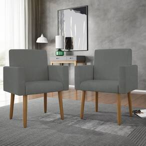 Kit 02 Cadeiras Poltronas Decorativas Com Puff Salão Balaqui Decor Cinza