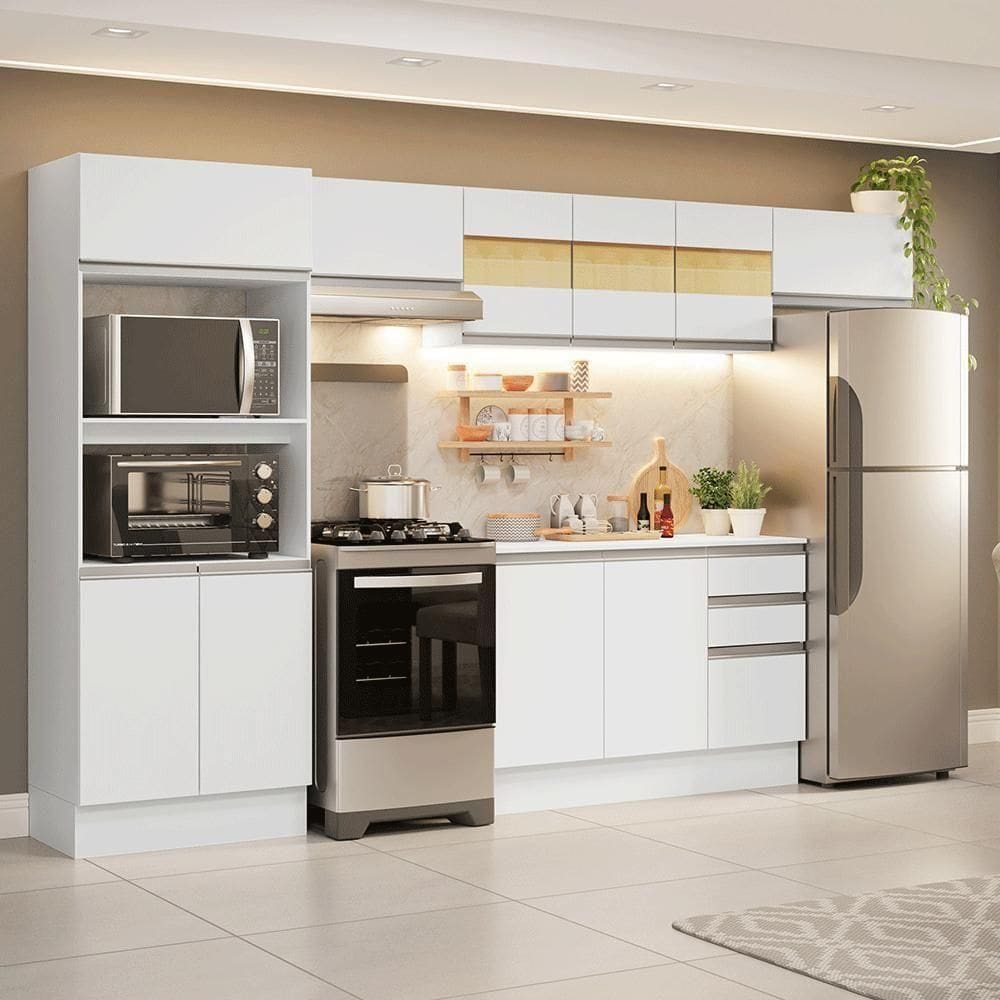 Armário De Cozinha Completa 100% MDF 310 Cm Smart 01 Branco