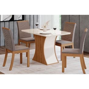 Conjunto Mesa De Cozinha Luiza Com Tampo De Vidro 120x80cm E 4 Cadeiras Isa Nature Off White Suede Marrom Henn