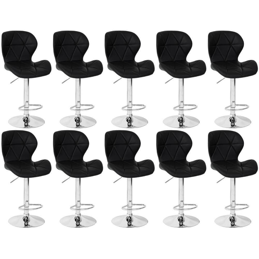 Kit 10 Banquetas Slim Estofada Giratória Com Regulagem De Altura - Preto