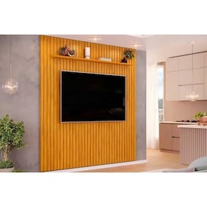 Home P- Tv Até 65 Pol Pratic Ripado C- 1 Prateleira 223x240cm Cedro - Dj Móveis