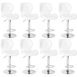 Kit 08 Banquetas Slim Estofada Giratória Com Regulagem De Altura - Branco