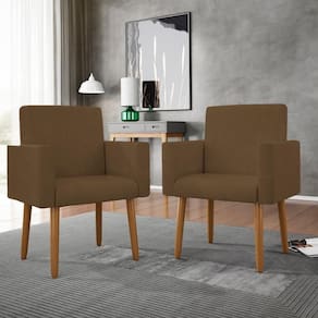 Kit 02 Cadeiras Poltronas Decorativas Com Puff Salão Balaqui Decor Marrom